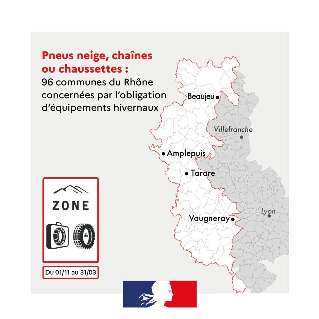 Carte des communes concernées par la loi montagne dans le Rhône